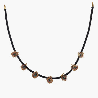 Makul Antique Gold-Plated Indian Jewelry Set with CZ Pendant Necklace and Earrings - Red Green