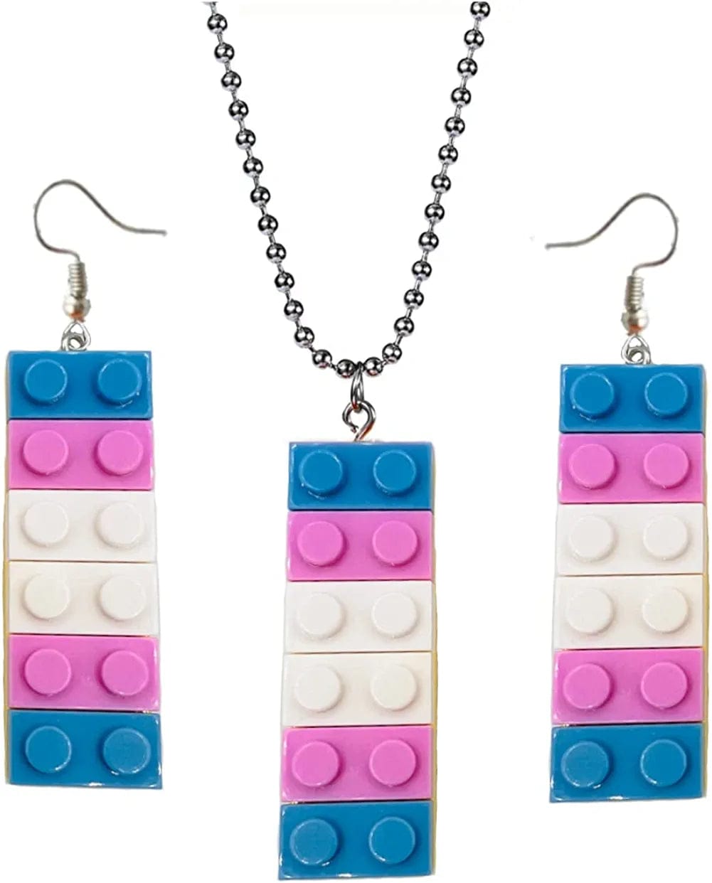 Mall of Style Rainbow Gay Pride Necklace Earrings Bracelet for Men & Women - Unisex Rainbow Jewelry - Plastic Bricks LGBT - Lesbian Gay Bisexual Transgender Jewelry for Men and Women Transgender Jewelry Set