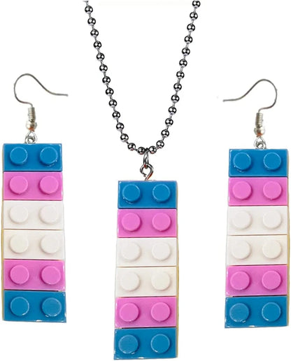 Mall of Style Rainbow Gay Pride Necklace Earrings Bracelet for Men & Women - Unisex Rainbow Jewelry - Plastic Bricks LGBT - Lesbian Gay Bisexual Transgender Jewelry for Men and Women Transgender Jewelry Set