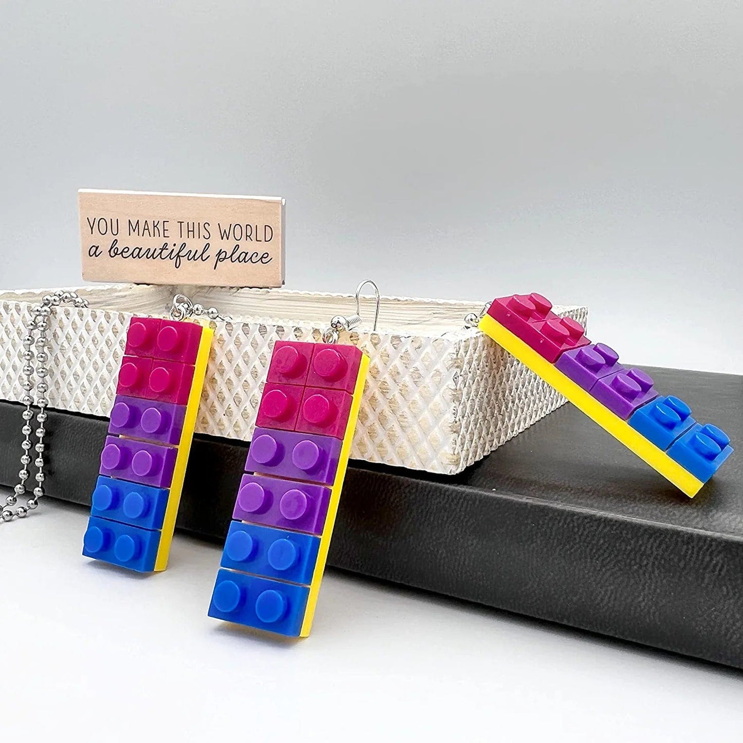 Mall of Style Rainbow Gay Pride Necklace Earrings Bracelet for Men & Women - Unisex Rainbow Jewelry - Plastic Bricks LGBT - Lesbian Gay Bisexual Transgender Jewelry for Men and Women