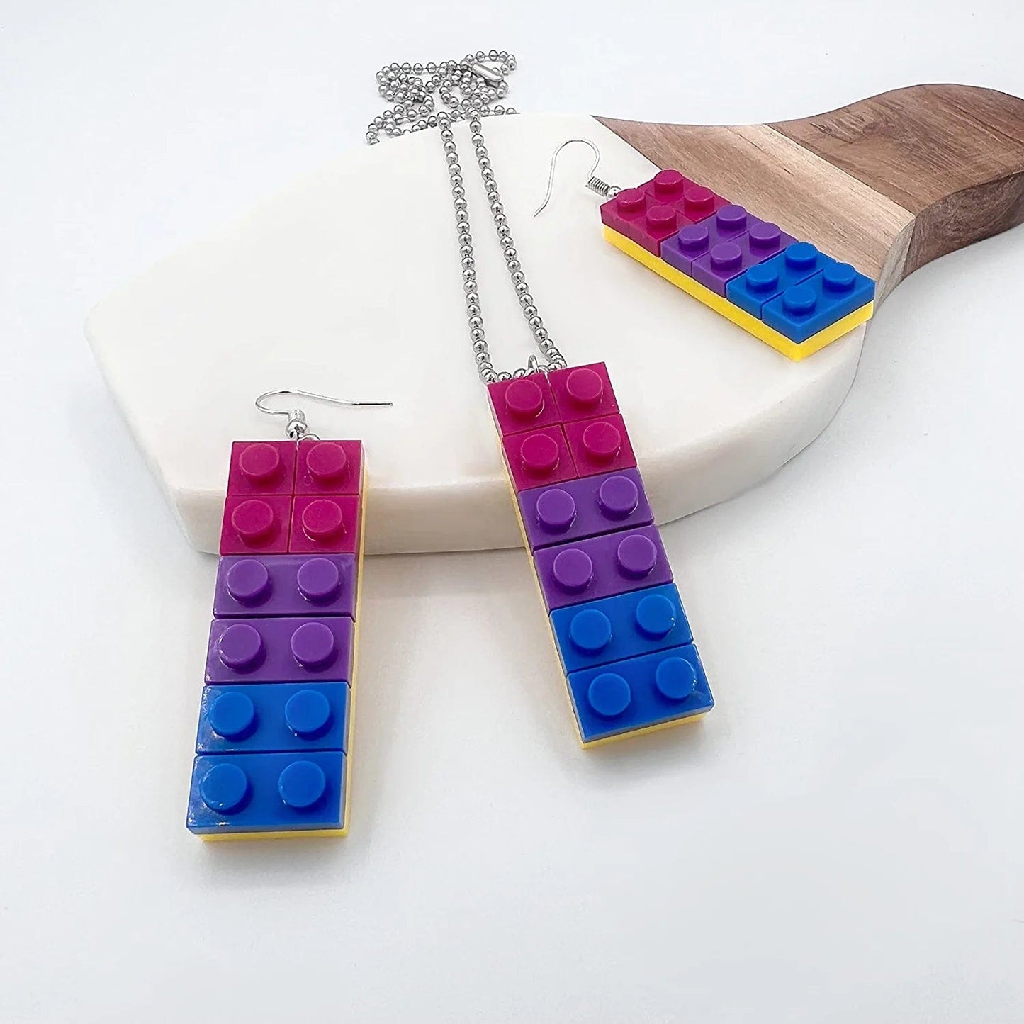 Mall of Style Rainbow Gay Pride Necklace Earrings Bracelet for Men & Women - Unisex Rainbow Jewelry - Plastic Bricks LGBT - Lesbian Gay Bisexual Transgender Jewelry for Men and Women