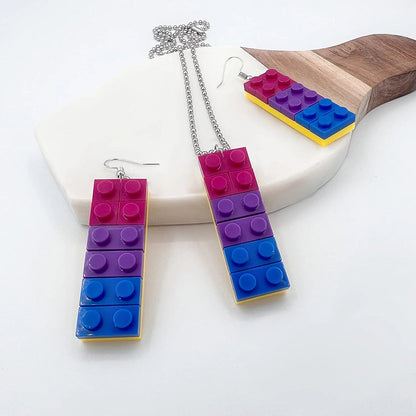 Mall of Style Rainbow Gay Pride Necklace Earrings Bracelet for Men & Women - Unisex Rainbow Jewelry - Plastic Bricks LGBT - Lesbian Gay Bisexual Transgender Jewelry for Men and Women