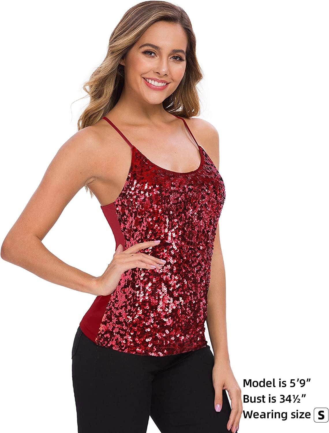 MANER Women’S Sequin Tops Glitter Party Strappy Tank Top Sparkle Cami