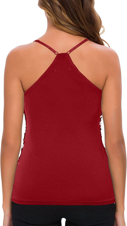 MANER Women’S Sequin Tops Glitter Party Strappy Tank Top Sparkle Cami