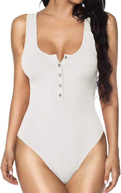 MANGOPOP Women'S Henley Shirt Scoop Neck Button down Ribbed Sleeveless Tank Top/Long Sleeve Short Sleeve Bodysuits A Sleeveless Cream White / Large