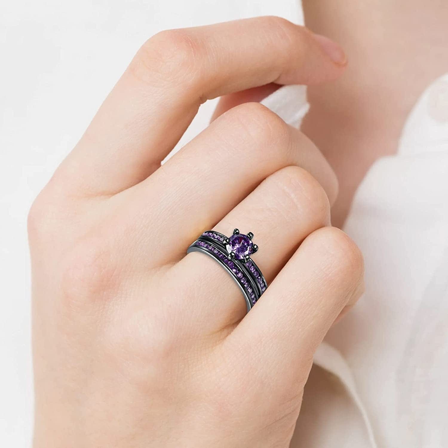 Manriver 2PC Stackable Rings for Women - Zirconia Gemstone Rhinestone Studded Promise Rings Jewelry Gifts Size 5-12, Purple, 7