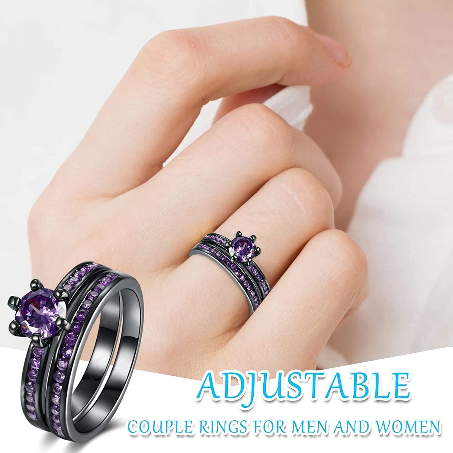 Manriver 2PC Stackable Rings for Women - Zirconia Gemstone Rhinestone Studded Promise Rings Jewelry Gifts Size 5-12, Purple, 7