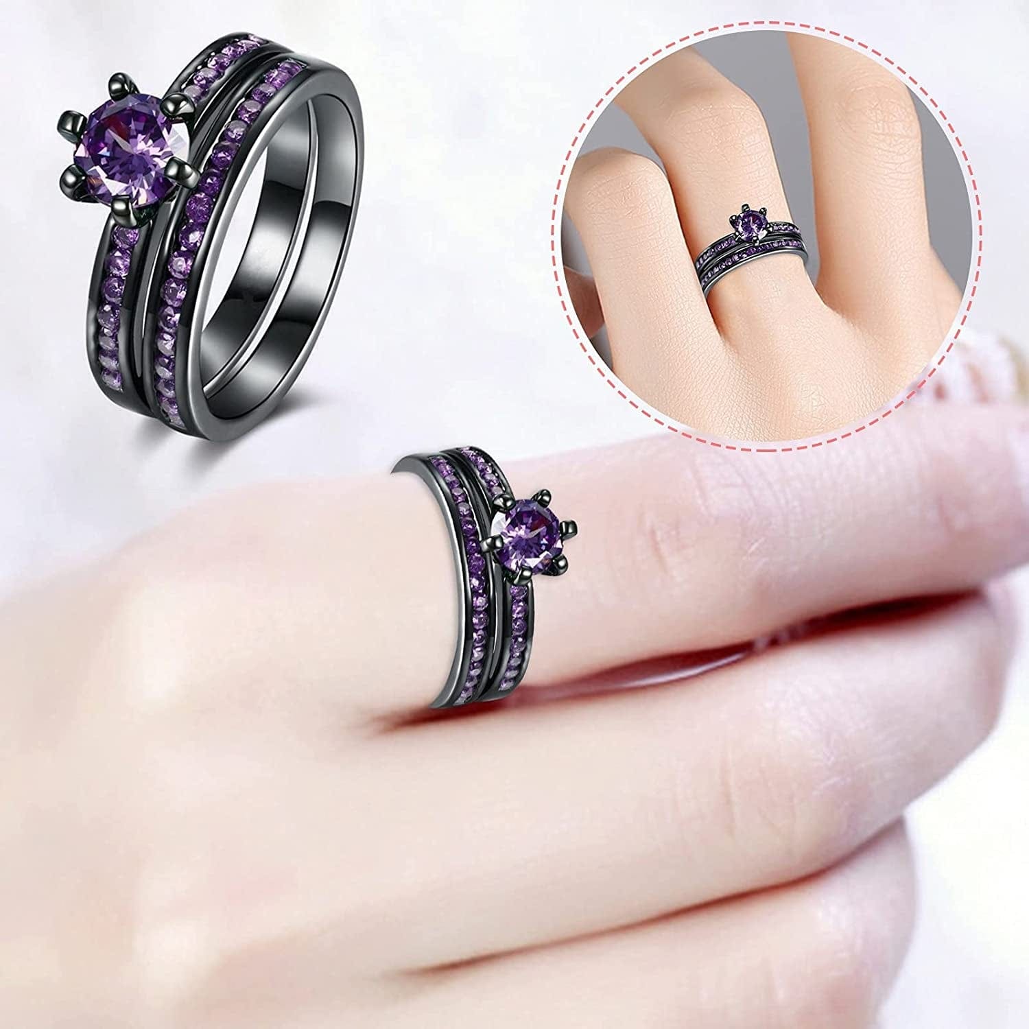 Manriver 2PC Stackable Rings for Women - Zirconia Gemstone Rhinestone Studded Promise Rings Jewelry Gifts Size 5-12, Purple, 7