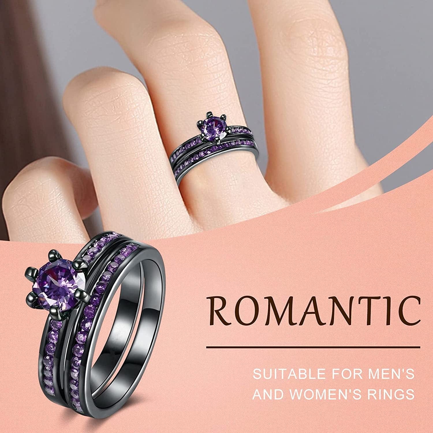 Manriver 2PC Stackable Rings for Women - Zirconia Gemstone Rhinestone Studded Promise Rings Jewelry Gifts Size 5-12, Purple, 7