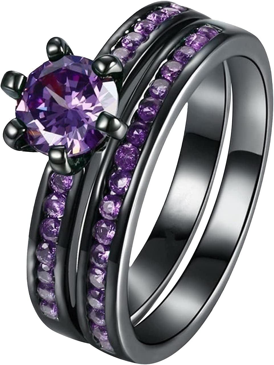 Manriver 2PC Stackable Rings for Women - Zirconia Gemstone Rhinestone Studded Promise Rings Jewelry Gifts Size 5-12, Purple, 7 Purple / 12
