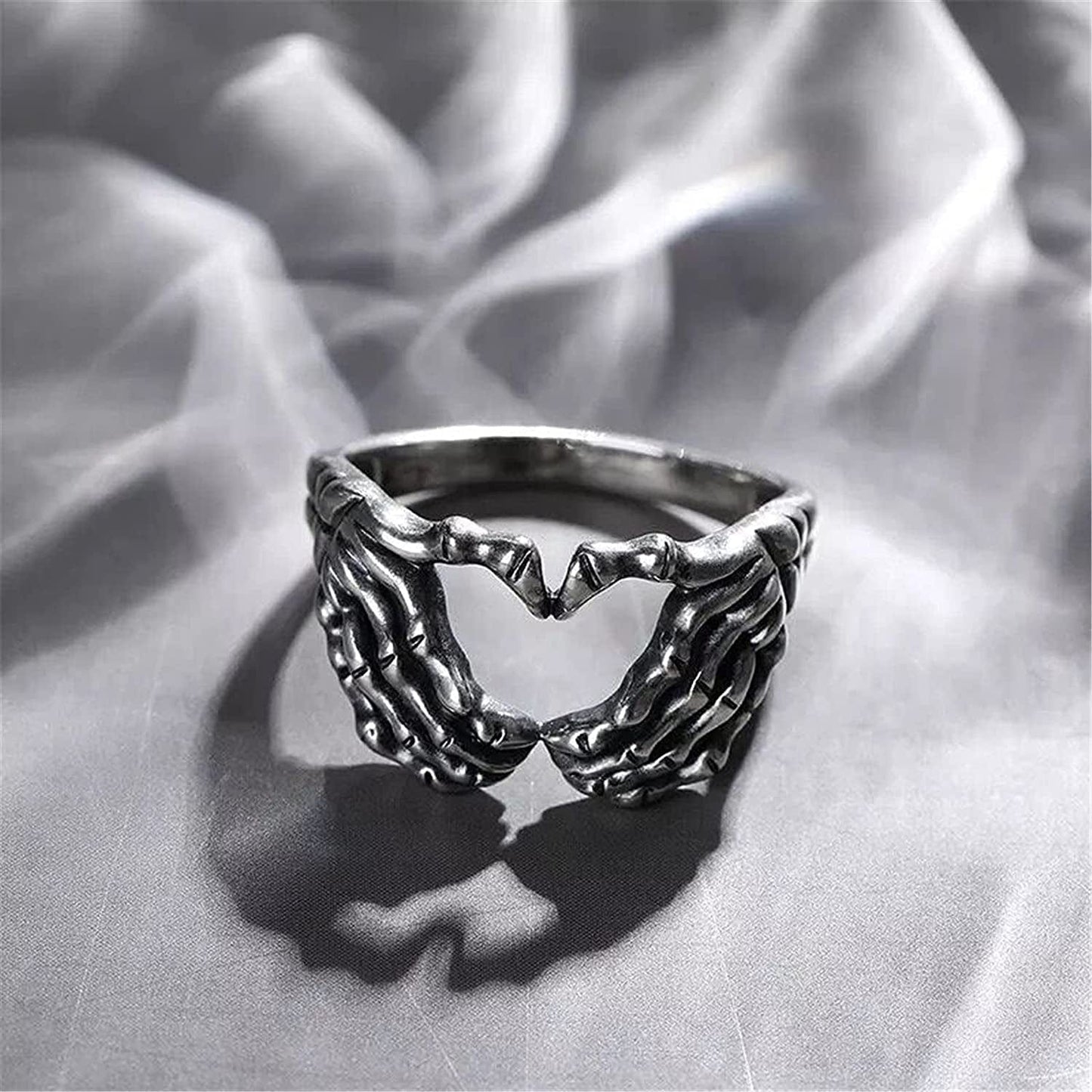 Manriver Love Hand Sign Rings for Women - Novelty Heart Shape Retro Alloy Rings Jewelry Accessory Gifts Size 5-10 (Silver, 7)
