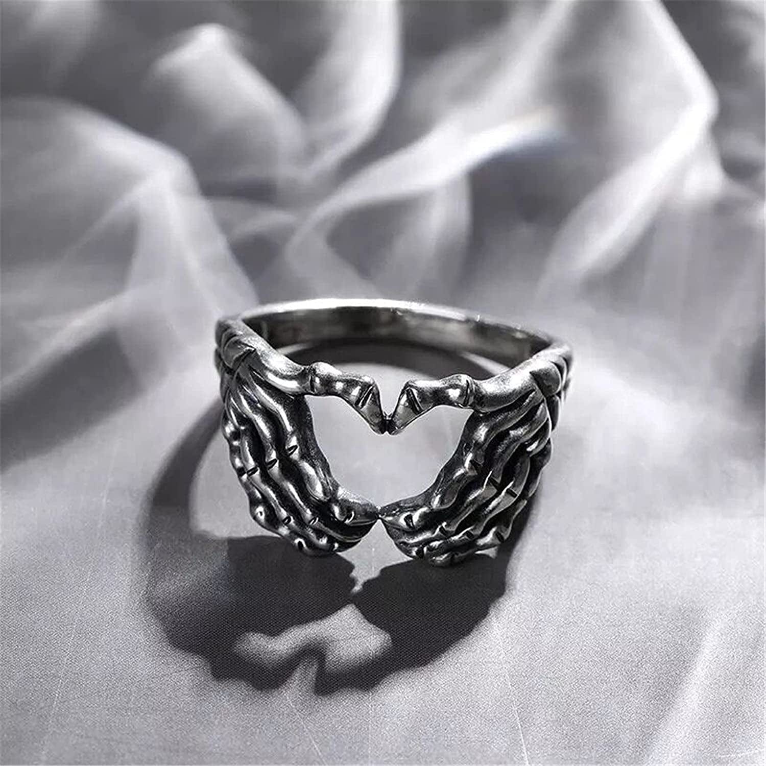 Manriver Love Hand Sign Rings for Women - Novelty Heart Shape Retro Alloy Rings Jewelry Accessory Gifts Size 5-10 (Silver, 7)