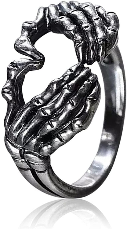 Manriver Love Hand Sign Rings for Women - Novelty Heart Shape Retro Alloy Rings Jewelry Accessory Gifts Size 5-10 (Silver, 7)
