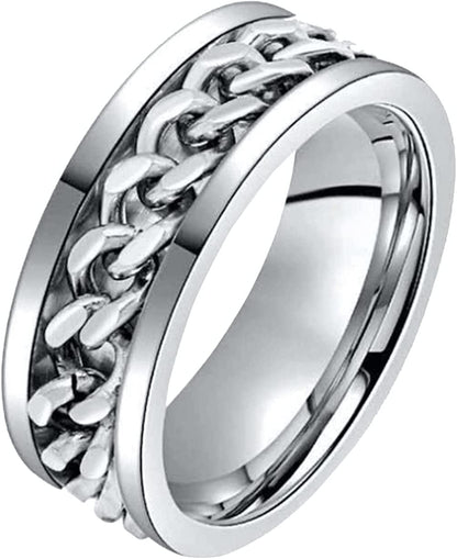 Manriver Rotation Chain Promise Rings for Women Men - Premium Alloy Chains Multi-Function Beer Bottle Ring Jewelry Gift Accessory Size 6-13 (Black, 7) Silver / 6