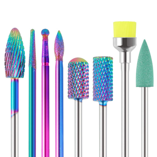 MAQUITA 8Pcs Nail Drill Bits Set Made of Tungsten Carbide Professional Remove Gel Acrylic Cuticle 3/32 Nail File Bit Tools for Manicure Pedicure Home Salon Use Great Gift for Women Girls Health & Beauty > Personal Care > Cosmetics > Cosmetic Tools > Nail Tools MAQUITA Golden  