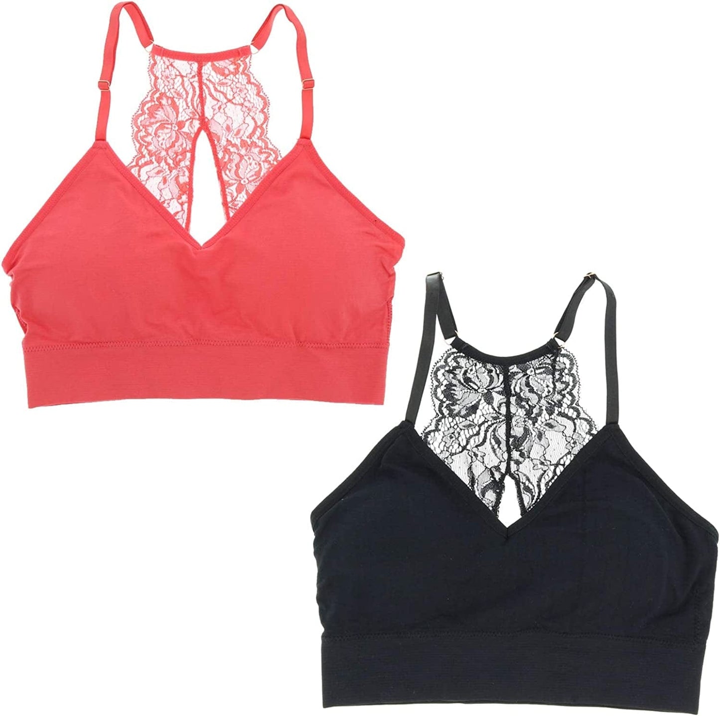 Marilyn Monroe Intimates Women'S Sexy Bralette with Lacey Racer Back (2 Bras) Black, Rouge / Medium