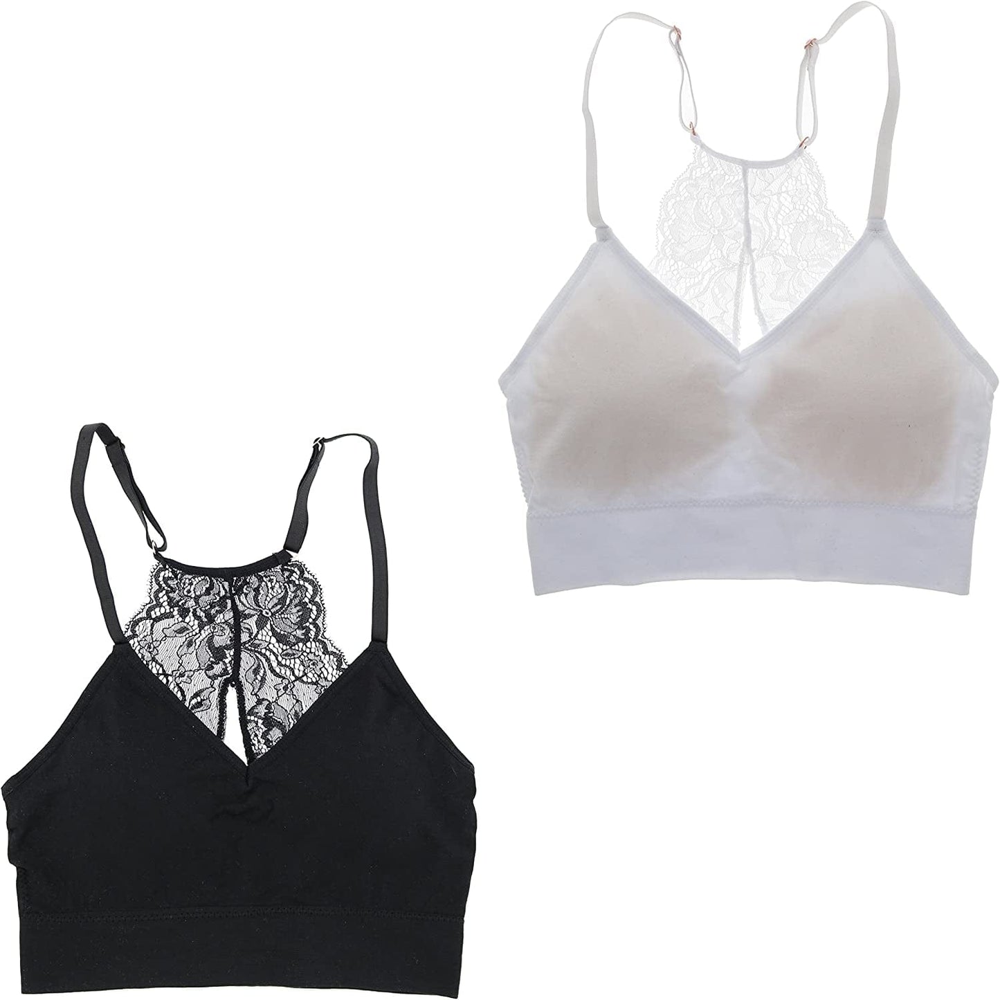 Marilyn Monroe Intimates Women'S Sexy Bralette with Lacey Racer Back (2 Bras) Black, White / Medium