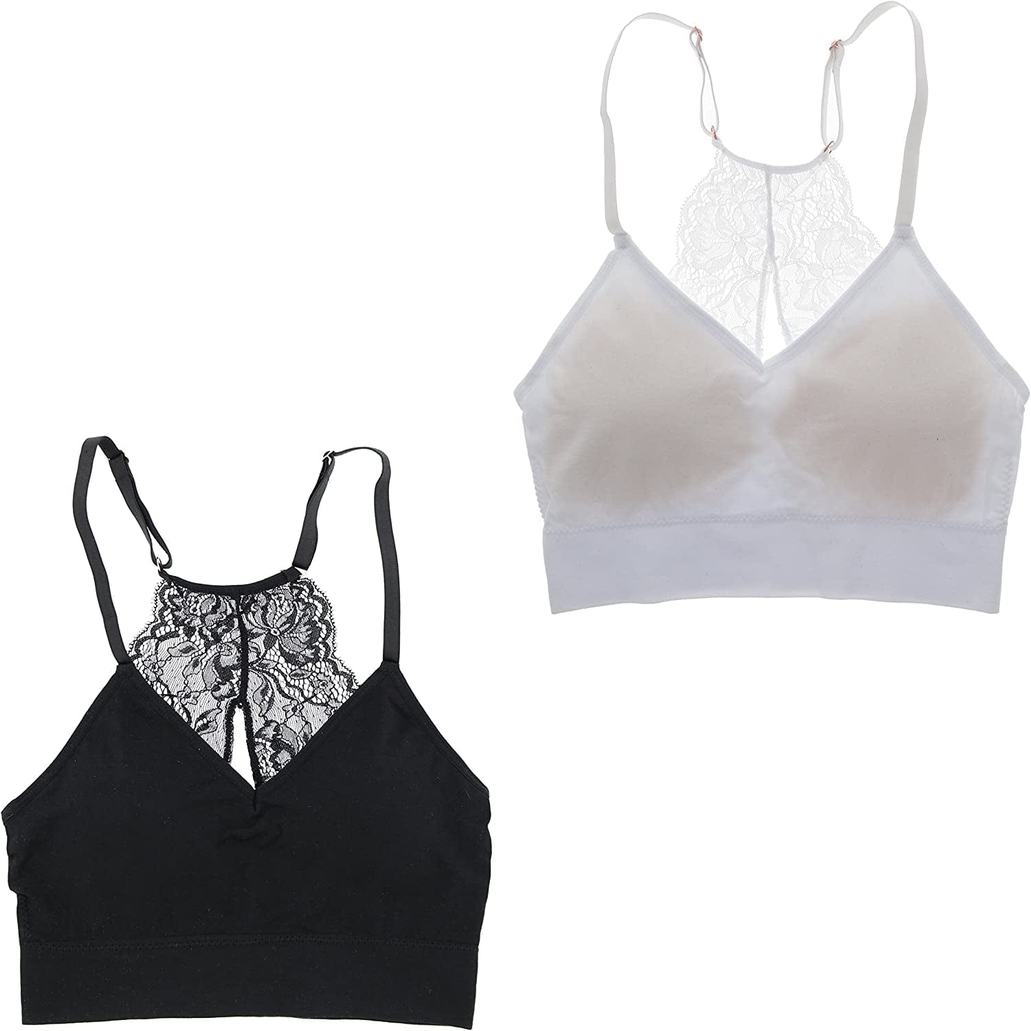 Marilyn Monroe Intimates Women'S Sexy Bralette with Lacey Racer Back (2 Bras) Black, White / Medium