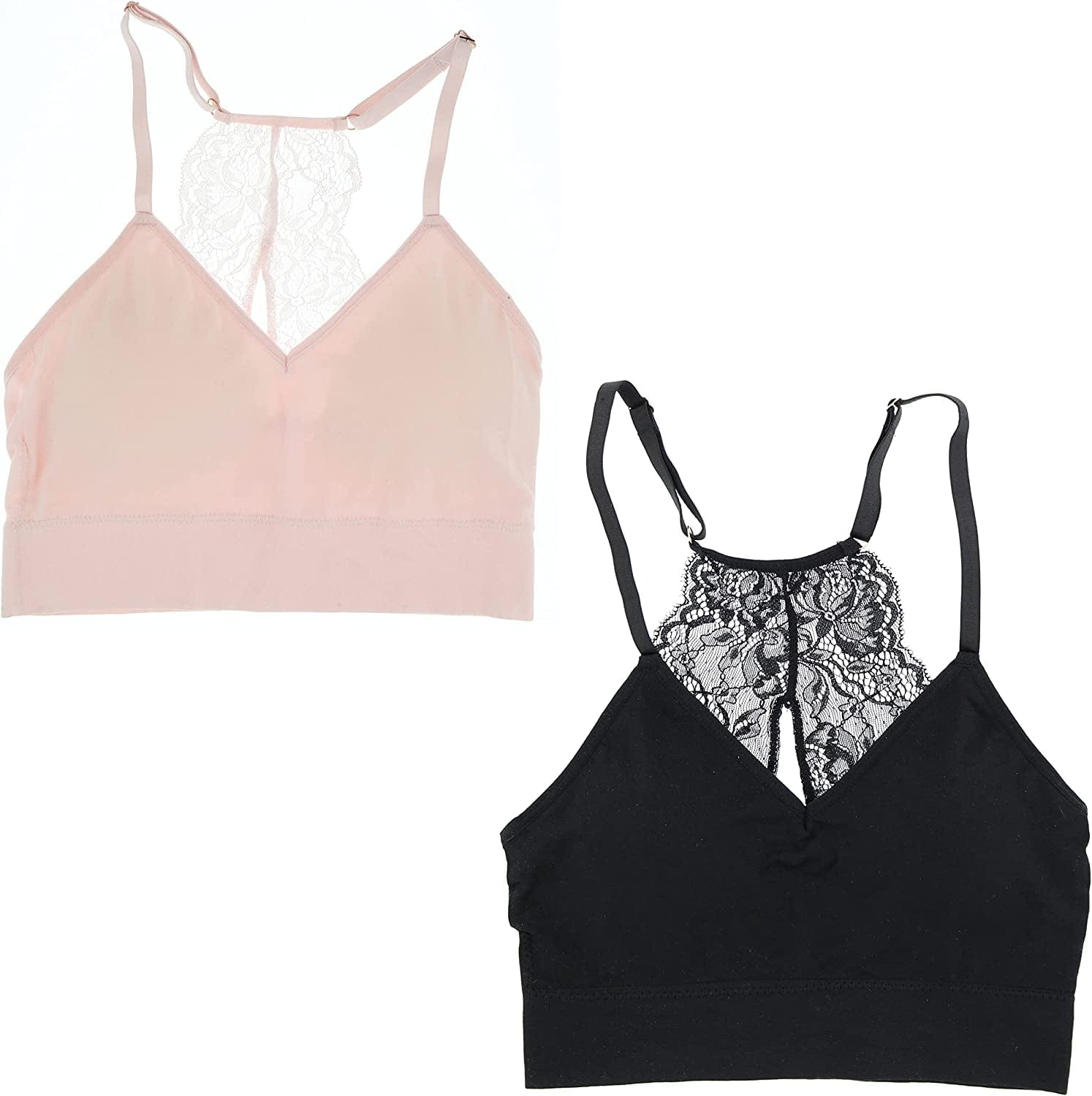 Marilyn Monroe Intimates Women'S Sexy Bralette with Lacey Racer Back (2 Bras) Pale Pink, Black / Medium