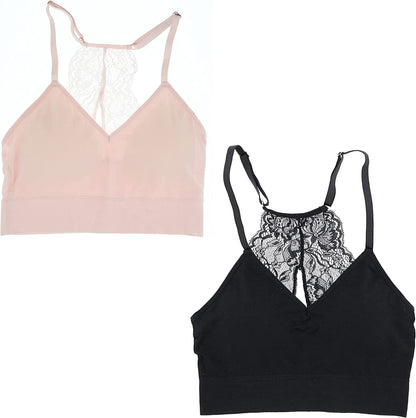 Marilyn Monroe Intimates Women'S Sexy Bralette with Lacey Racer Back (2 Bras) Pale Pink, Black / Medium