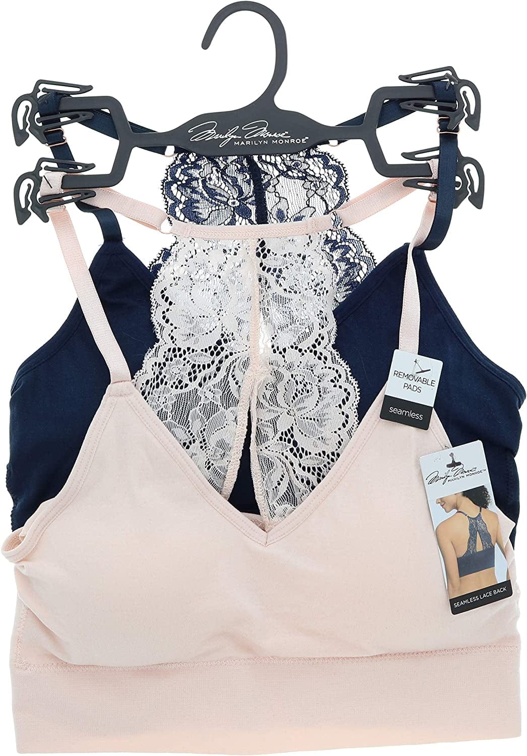 Marilyn Monroe Intimates Women'S Sexy Bralette with Lacey Racer Back (2 Bras)
