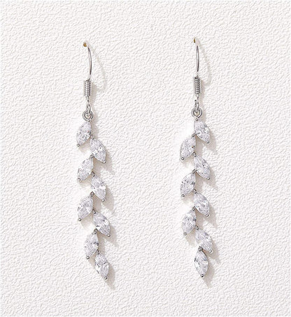 Marquise Wedding Dangle Earrings for Brides Bridesmaid, Crystal Long Bridal Earrings for Women Prom Silver