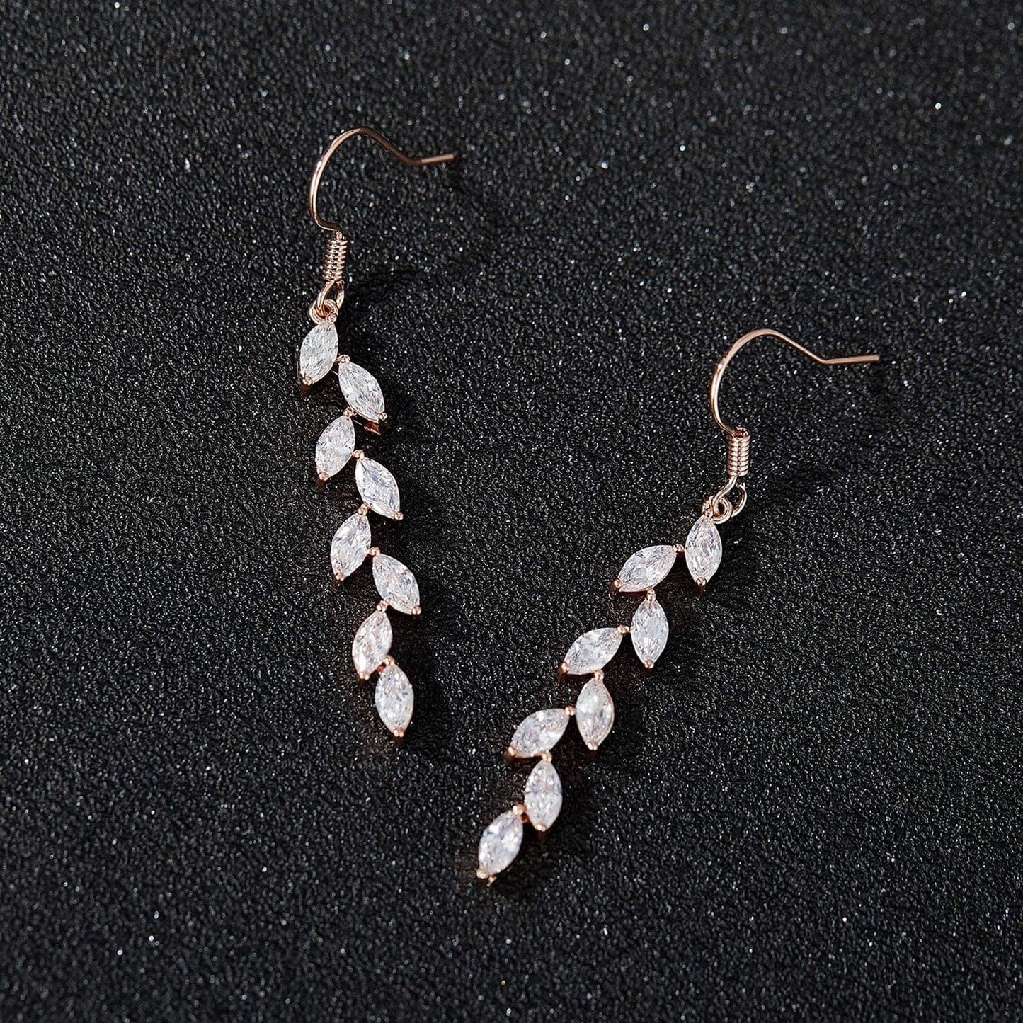 Marquise Wedding Dangle Earrings for Brides Bridesmaid, Crystal Long Bridal Earrings for Women Prom