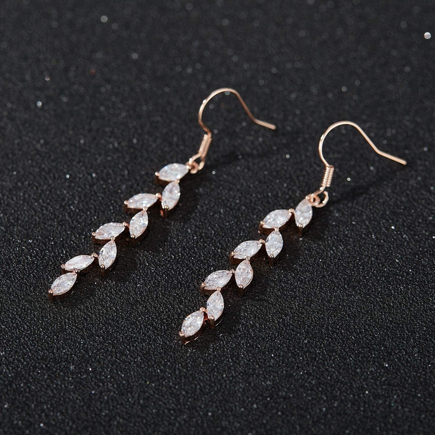 Marquise Wedding Dangle Earrings for Brides Bridesmaid, Crystal Long Bridal Earrings for Women Prom