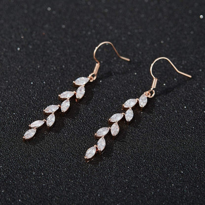 Marquise Wedding Dangle Earrings for Brides Bridesmaid, Crystal Long Bridal Earrings for Women Prom