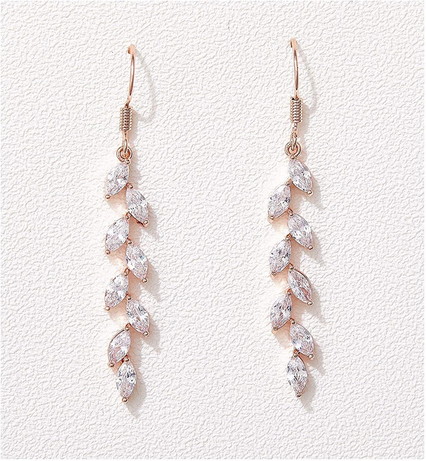 Marquise Wedding Dangle Earrings for Brides Bridesmaid, Crystal Long Bridal Earrings for Women Prom Rose Gold