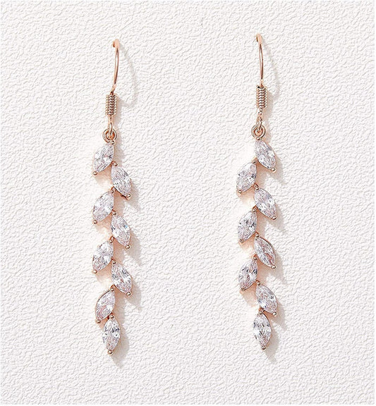 Marquise Wedding Dangle Earrings for Brides Bridesmaid, Crystal Long Bridal Earrings for Women Prom Rose Gold