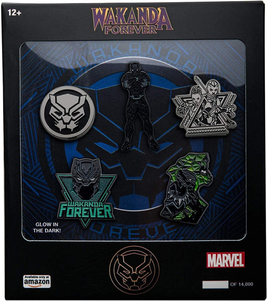 Marvel Studios: Black Panther Wakanda Forever Metal-Based and Enamel 5 Lapel Pin Set with an Officially Licensed Wakanda Forever Window Box ( Exclusive).