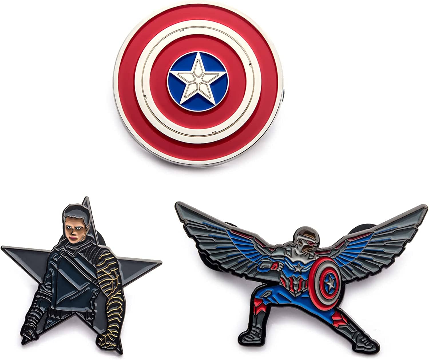 Marvel Studios: the Falcon and the Winter Soldier Metal Based and Enamel 3 Lapel Pin Set with 16Cm Officially Licensed Circular Window Box. ( Exclusive)