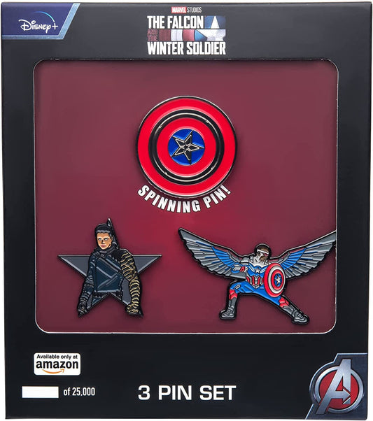 Marvel Studios: the Falcon and the Winter Soldier Metal Based and Enamel 3 Lapel Pin Set with 16Cm Officially Licensed Circular Window Box. ( Exclusive)