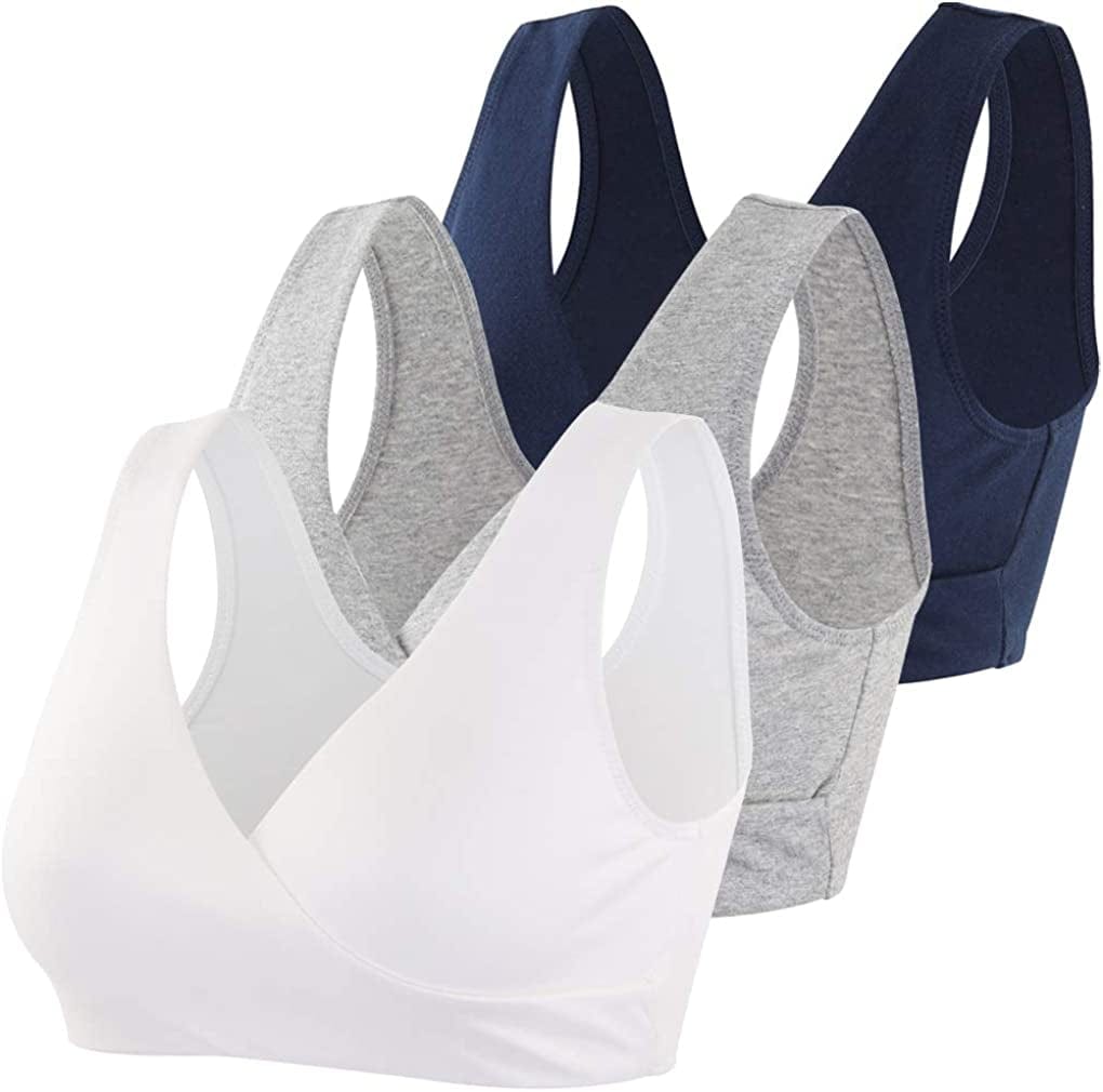 Maternity Nursing Bra Wireless Cotton Breastfeeding Bra for Sleep Navy Blue+grey+white/3pack / X-Large