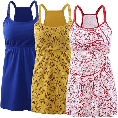 Maternity Nursing Tank Top, Women Maternity Cami Nursing Sleep Bra Breastfeeding Tops for Pregnancy Blue+yellow Print+red Print/3pack / Small