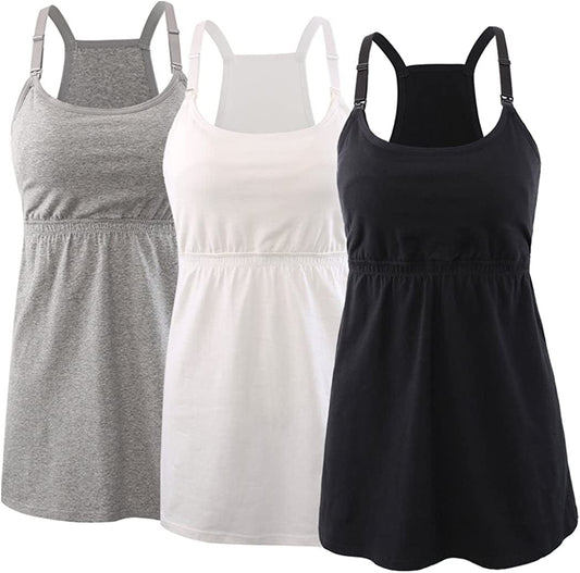 Maternity Nursing Tank Top, Women Maternity Cami Nursing Sleep Bra Breastfeeding Tops for Pregnancy Black+grey+white/3pack / Large