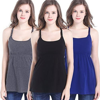 Maternity Nursing Tank Tops with Shelf Bra Breastfeeding Cami Shirt 3-Pack C-black+dark Grey+royal Blue - Third Style / Medium