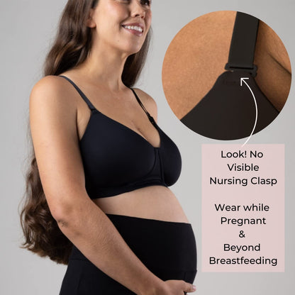 Maternity, Nursing & Wire Free T-Shirt Bra | Hide the Nursing Clasp | Wearable Pump Cup Extender Obs Coral / 38DD