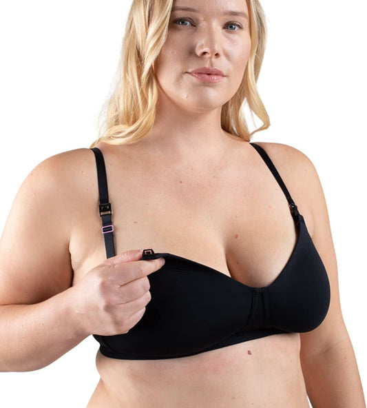Maternity, Nursing & Wire Free T-Shirt Bra | Hide the Nursing Clasp | Wearable Pump Cup Extender Obs Coral / 38DD