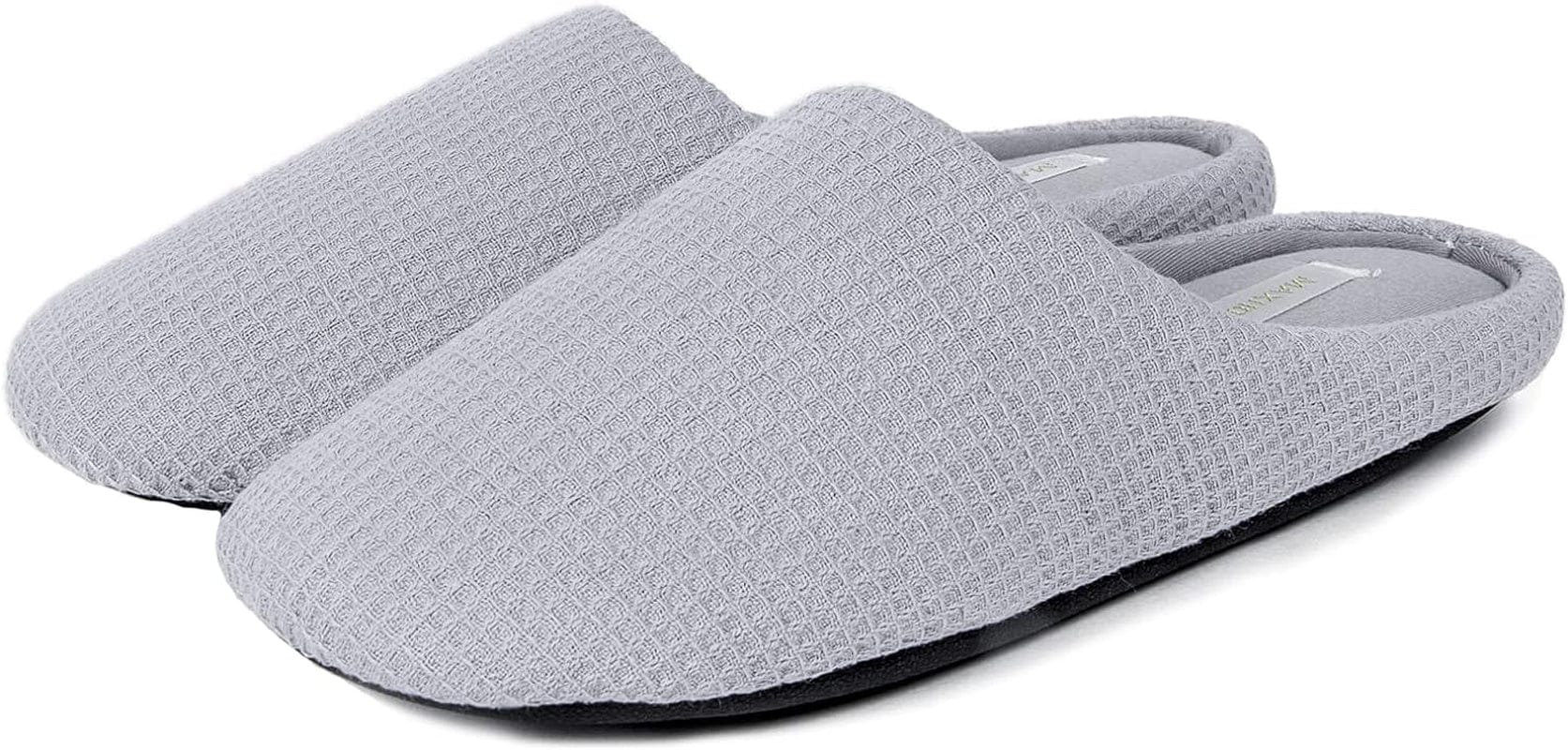 MAXHONG Womens Cotton Waffle Lightweight House Slippers with Memory Foam, Washable Home Slippers,Indoor Comfy Bedroom Cozy Slippers Slip On Grey / 11-12