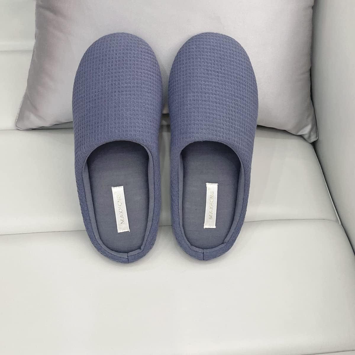 MAXHONG Womens Cotton Waffle Lightweight House Slippers with Memory Foam, Washable Home Slippers,Indoor Comfy Bedroom Cozy Slippers Slip On