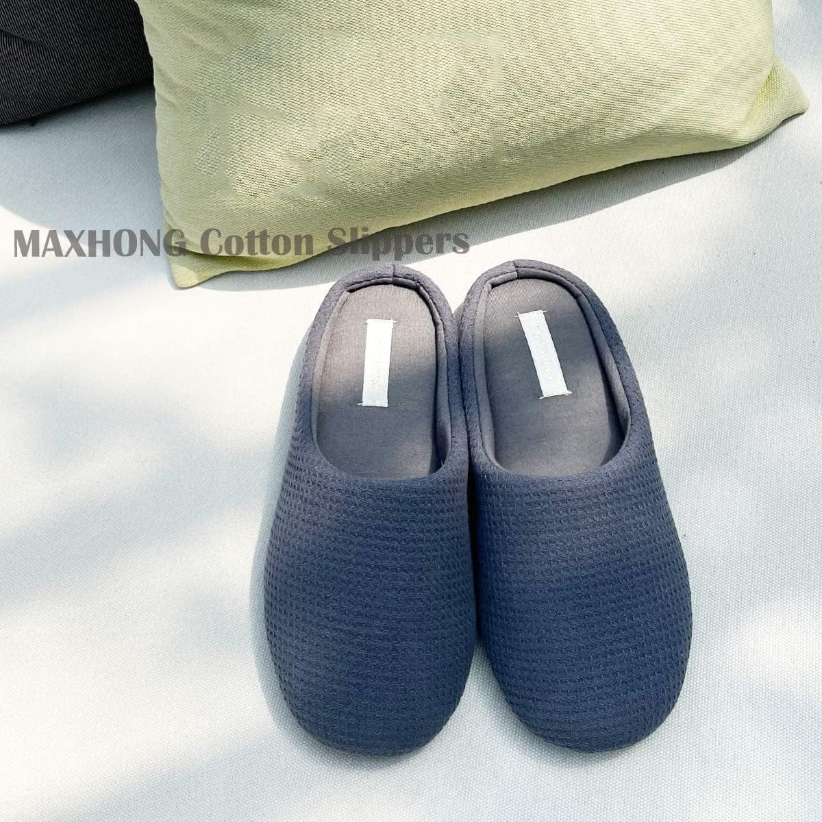 MAXHONG Womens Cotton Waffle Lightweight House Slippers with Memory Foam, Washable Home Slippers,Indoor Comfy Bedroom Cozy Slippers Slip On