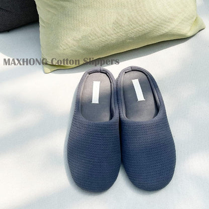 MAXHONG Womens Cotton Waffle Lightweight House Slippers with Memory Foam, Washable Home Slippers,Indoor Comfy Bedroom Cozy Slippers Slip On