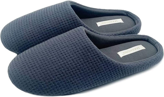 MAXHONG Womens Cotton Waffle Lightweight House Slippers with Memory Foam, Washable Home Slippers,Indoor Comfy Bedroom Cozy Slippers Slip On
