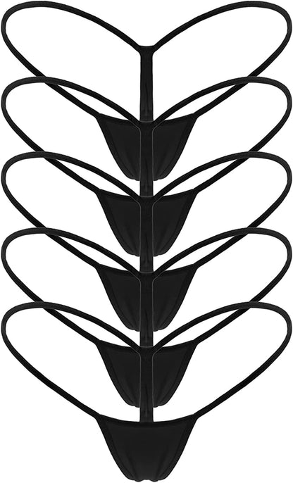 Mbotnee Women'S G-Strings Micro Thongs Tiny Panties Underwear 5-packs Black / Small