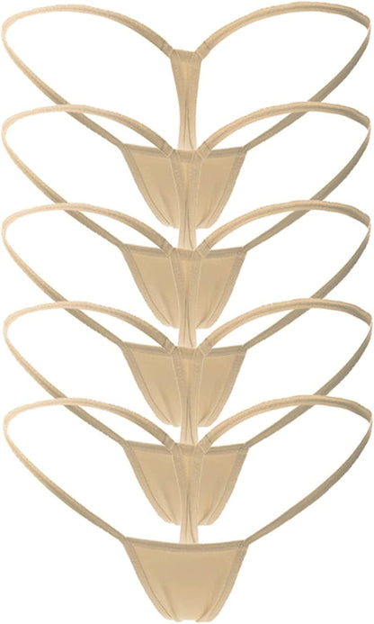 Mbotnee Women'S G-Strings Micro Thongs Tiny Panties Underwear 5-packs Beige / Large