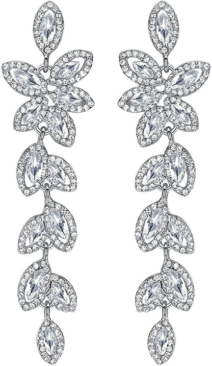 Mecresh Flower Teardrop Earring and Bracelets Silver/Gold/Champagne Bridal Jewelry Sets for Women C-Clear earrings