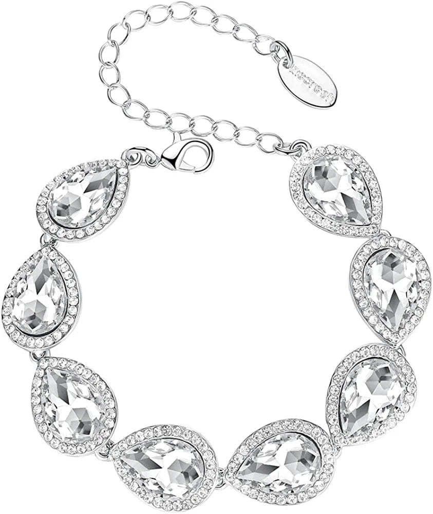 Mecresh Flower Teardrop Earring and Bracelets Silver/Gold/Champagne Bridal Jewelry Sets for Women silver