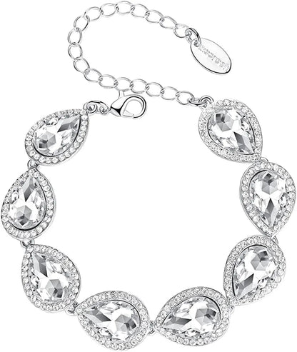 Mecresh Flower Teardrop Earring and Bracelets Silver/Gold/Champagne Bridal Jewelry Sets for Women silver